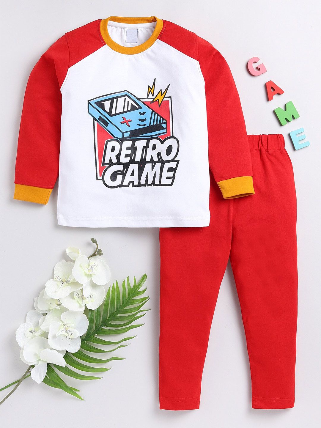 Toonyport Boys White Printed Pure Cotton T-Shirt With Trousers Clothing Set