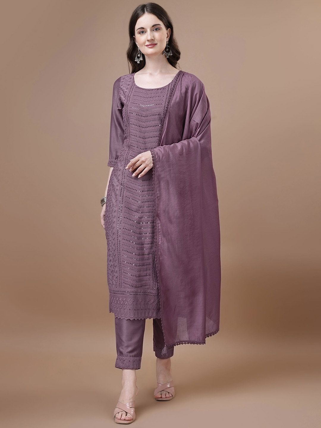 Shopping Queen Ethnic Motifs Embroidered Regular Kurta with Trousers & Dupatta