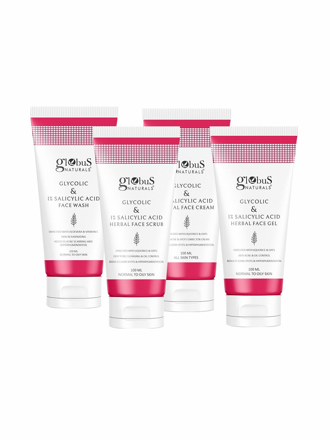 Globus naturals Set Of 4 Glycolic & Salicylic Acid Skin Care Combo - 100g Each