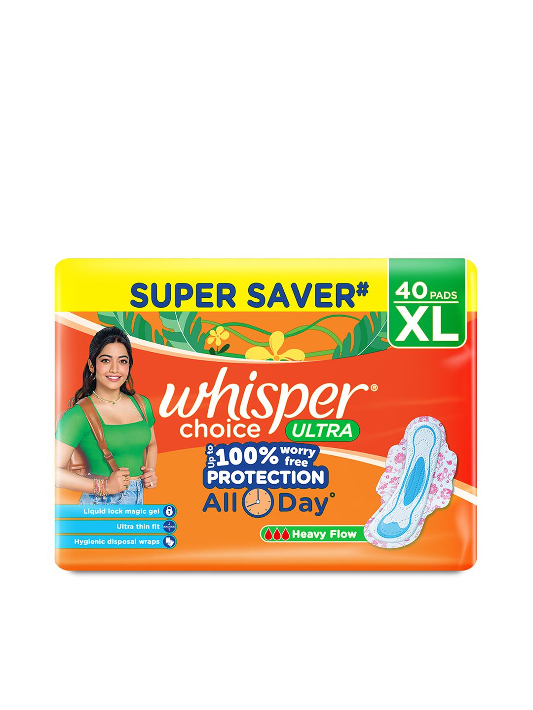 Whisper Choice Ultra Wings XL Sanitary Pads with Disposal Bags – 40 Pads