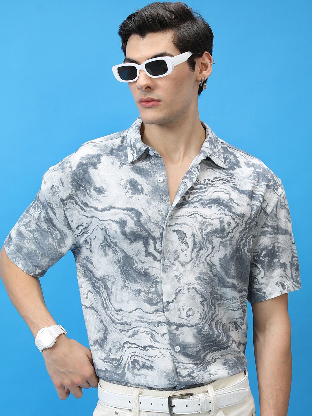 HIGHLANDER Oversized Abstract Printed Casual Shirt