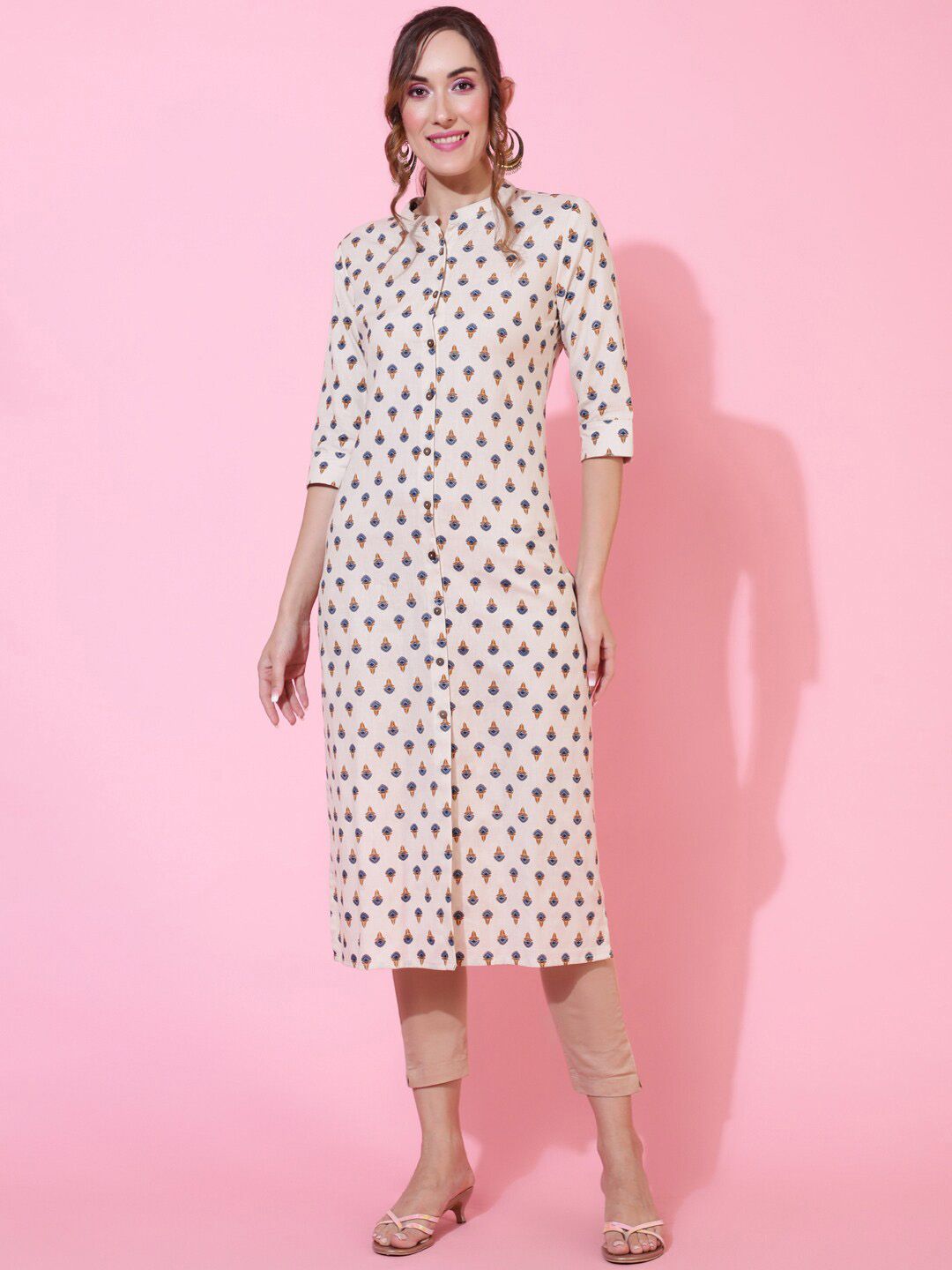 KIMAYRA Floral Printed Panelled  Pure Cotton Kurta