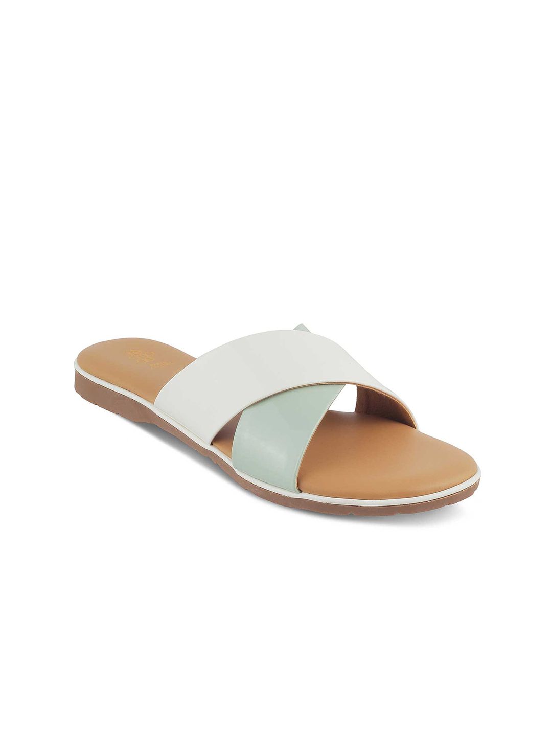 Tresmode Green CYNE Colourblocked Cross Strap Open Toe Flats