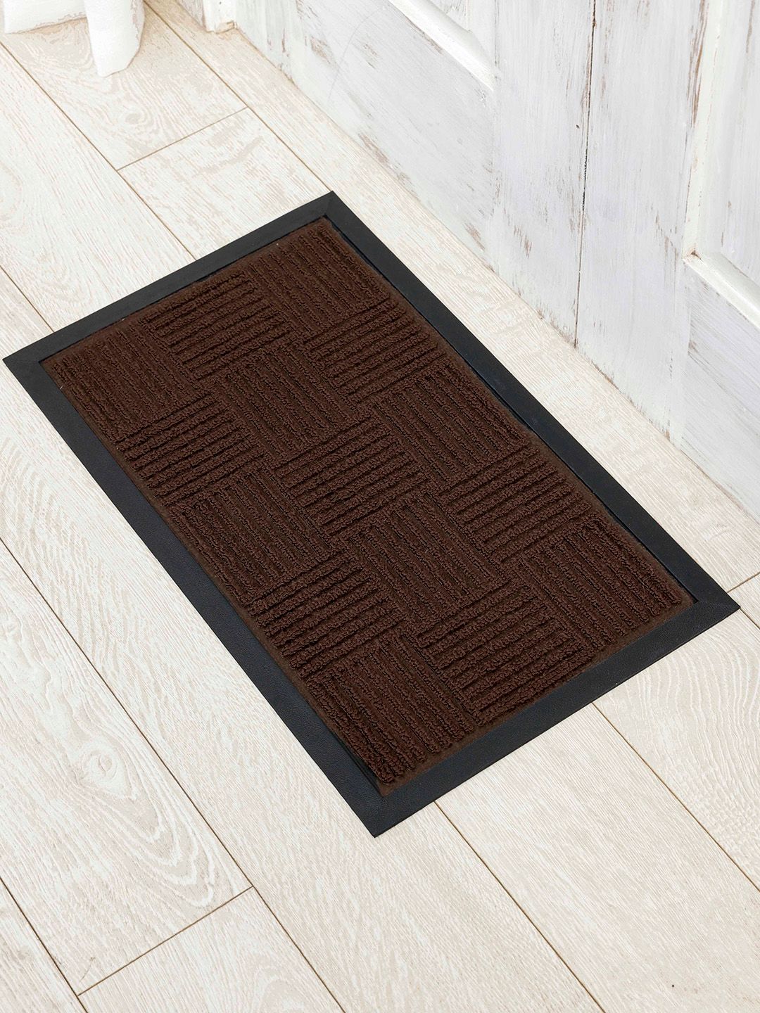 Ariana Brown & Black Self Design Anti-Skid Doormat