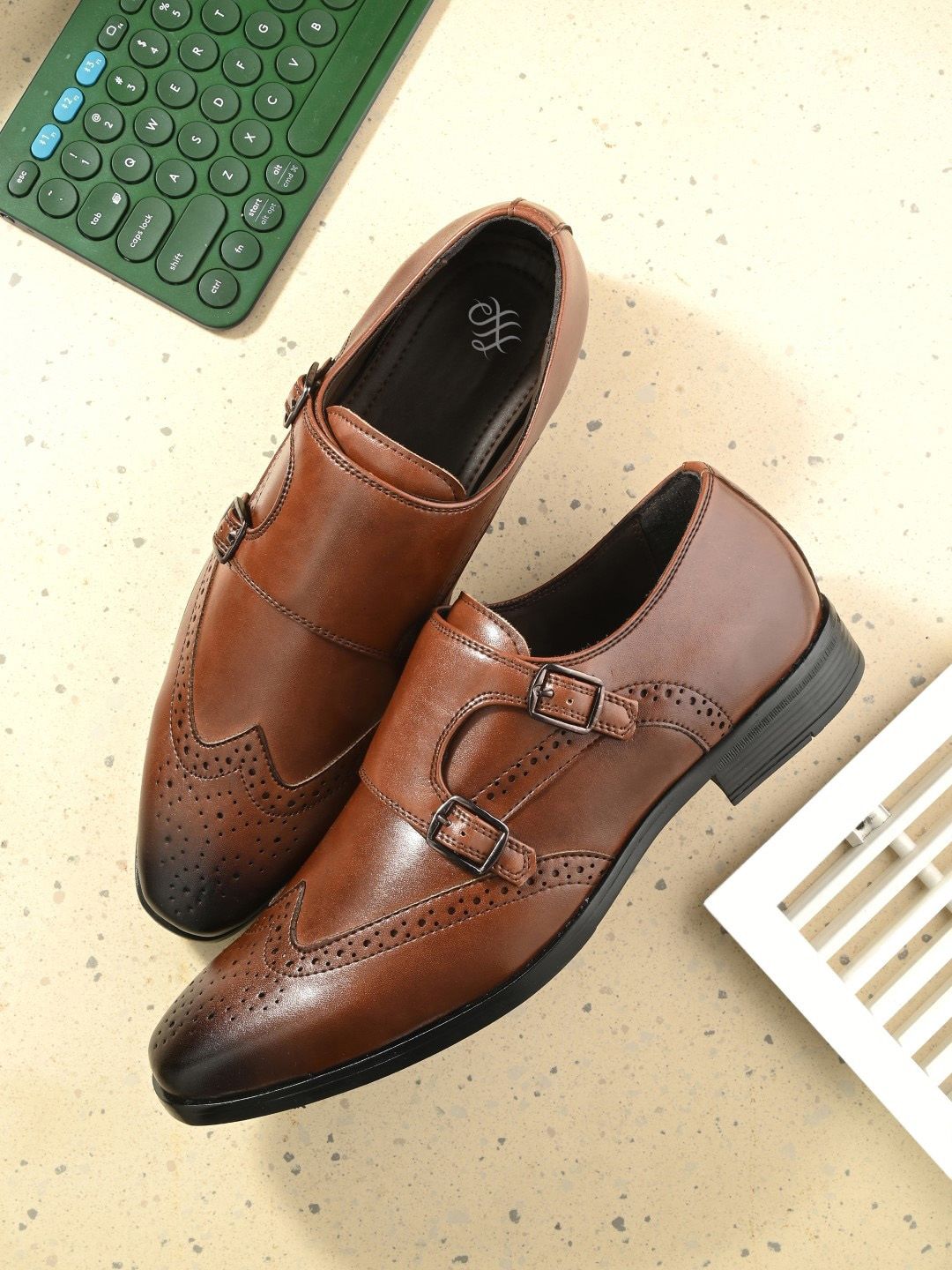 House of Pataudi Men Perforated Formal Monks