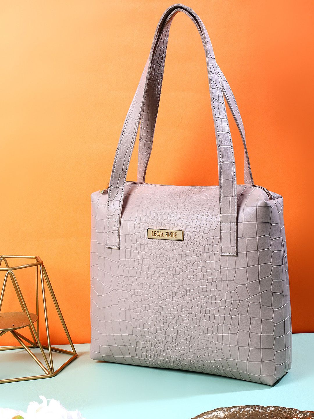 LEGAL BRIBE Beige PU Textured Structured Shoulder Bag Handbag