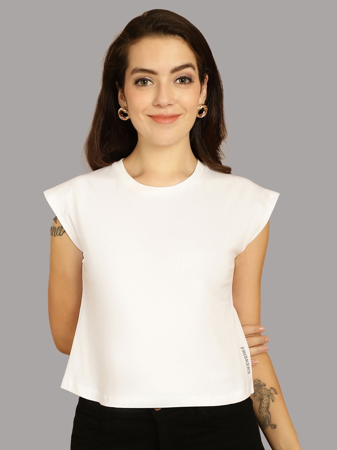 Friskers Cotton Round Neck Extended Sleeves T-shirt