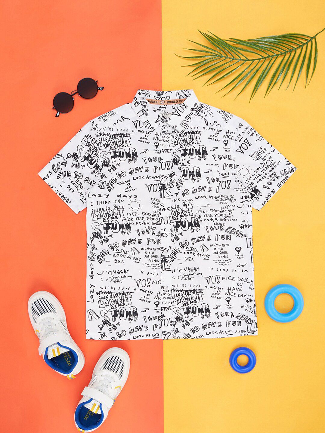 Pantaloons Junior Boys Typography Printed Short Sleeves Cotton Monochrome Casual Shirt