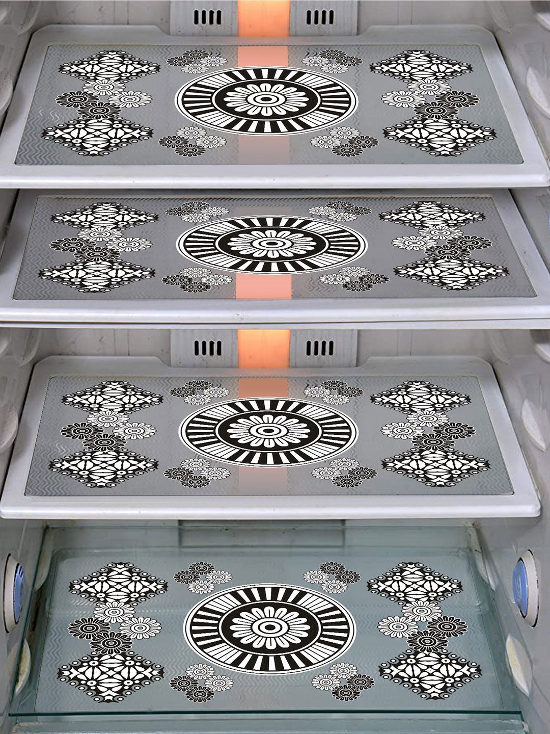 Dakshya Industries Silver-Toned 4-Pieces Waterproff & Anti-Bacterial Printed Fridge Mat