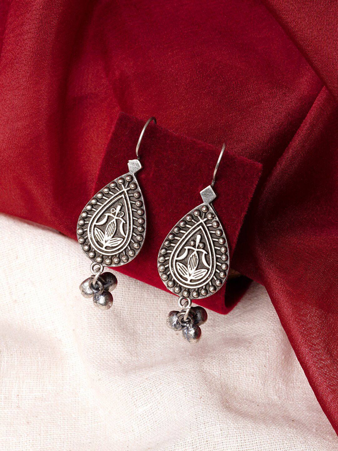 Buy TEEJH Silver Plated Oxidised Contemporary Drop Earrings -  - Accessories for Women