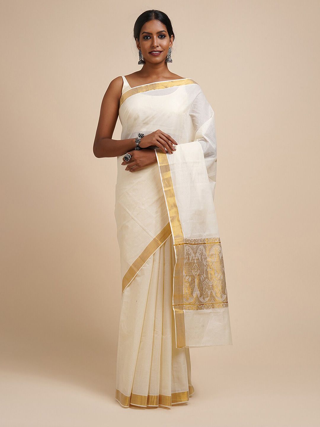 TEEJH Zari Cotton Kasavu Saree
