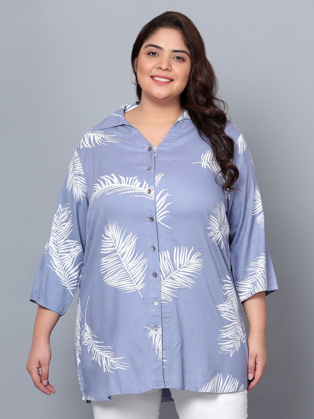 Indietoga Classic Floral Opaque Printed Longline Casual Shirt