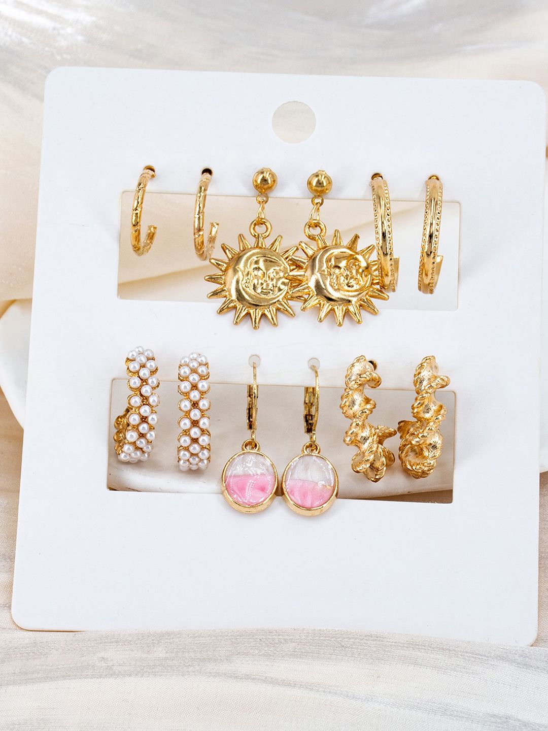 KRYSTALZ Set Of 6 Gold-Plated Contemporary Hoop Earrings