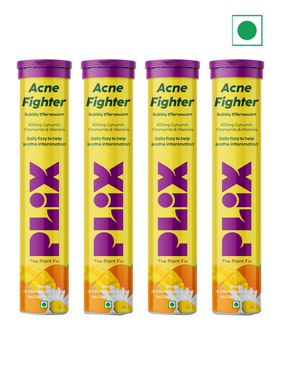PLIX THE PLANT FIX Set of 4 Acne Fighter Mango Twist Flavor Tablets - 15 Tablets Each