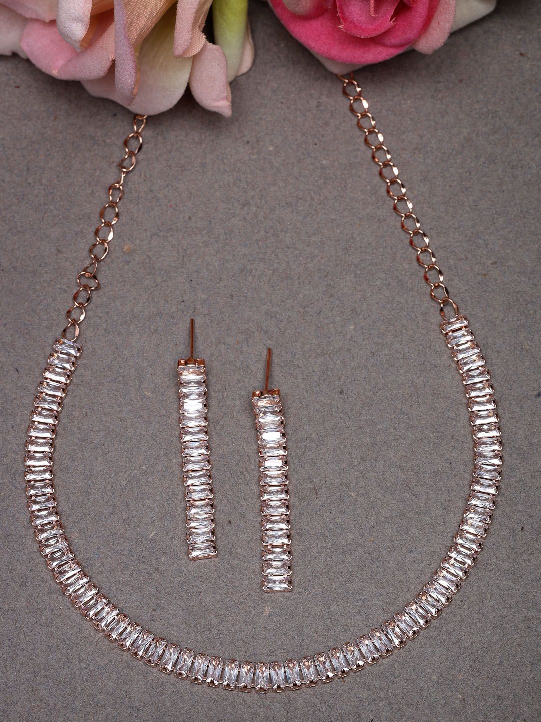 Sukkhi Rose Gold-Plated American Diamond-Studded Jewellery Set