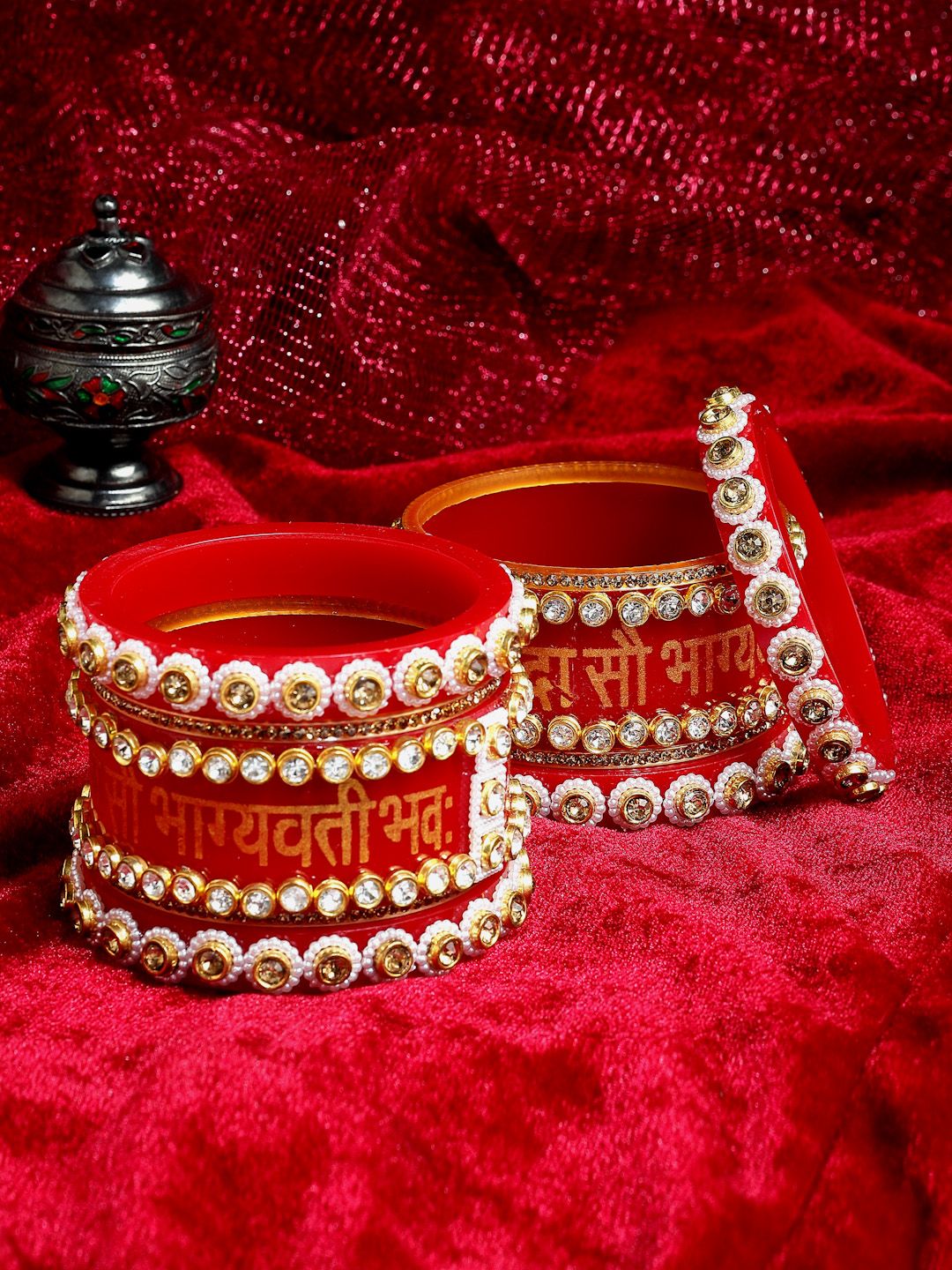 Buy PANASH Set Of 2 Gold Plated Red CZ Stone Studded Wedding Chuda Set -  - Accessories for Women