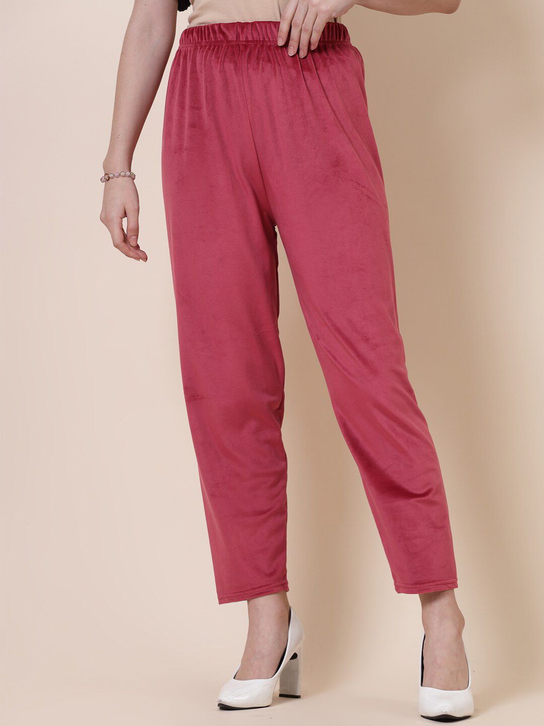 Clora Creation Women Straight Fit High-Rise Velvet Trouser