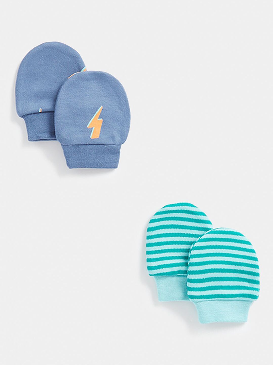 mothercare Infants Boys Pack Of 2 Striped Organic Cotton Mittens