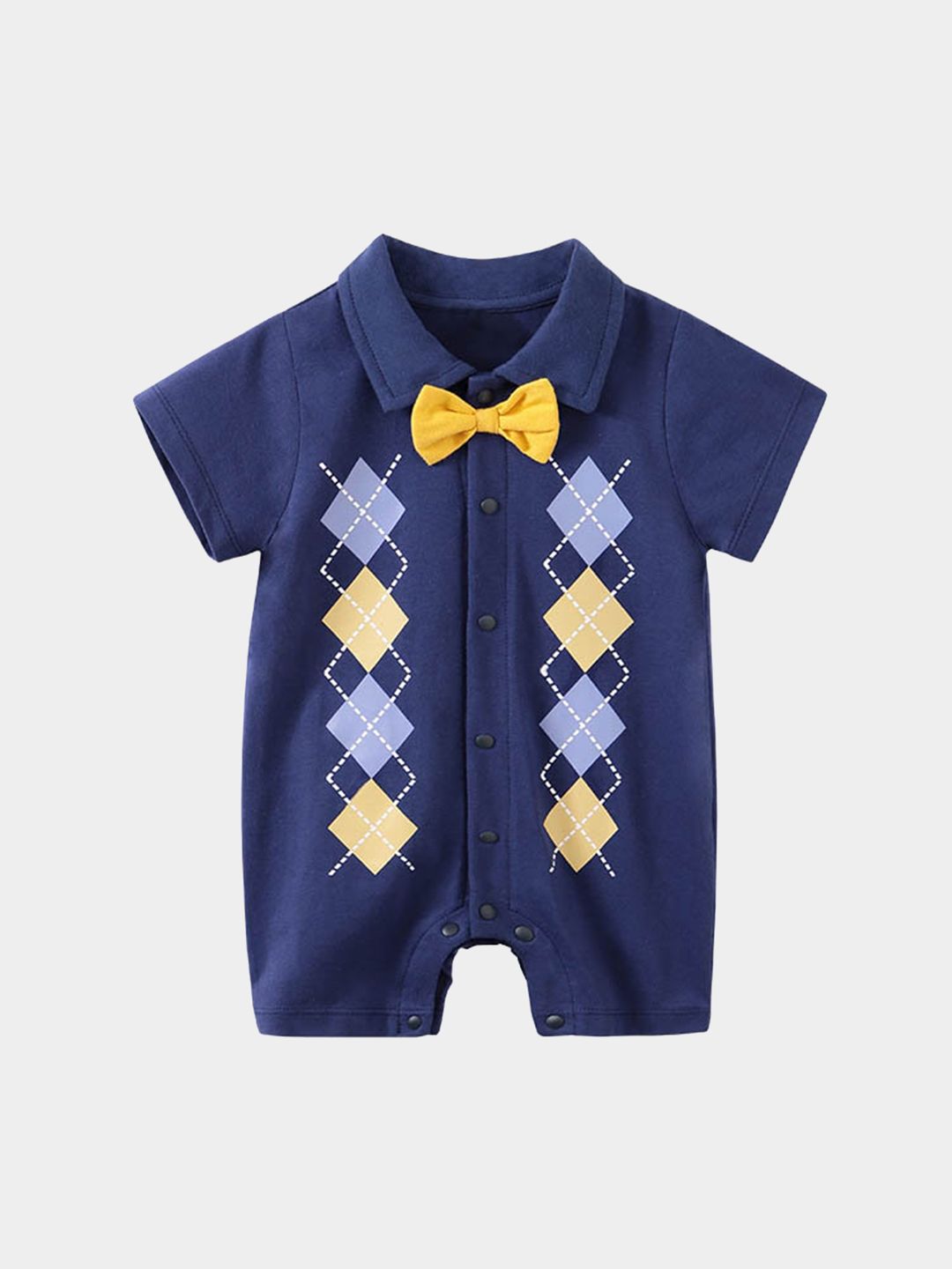 StyleCast Navy Blue & Yellow Infant Boys Geometric Printed Cotton Rompers