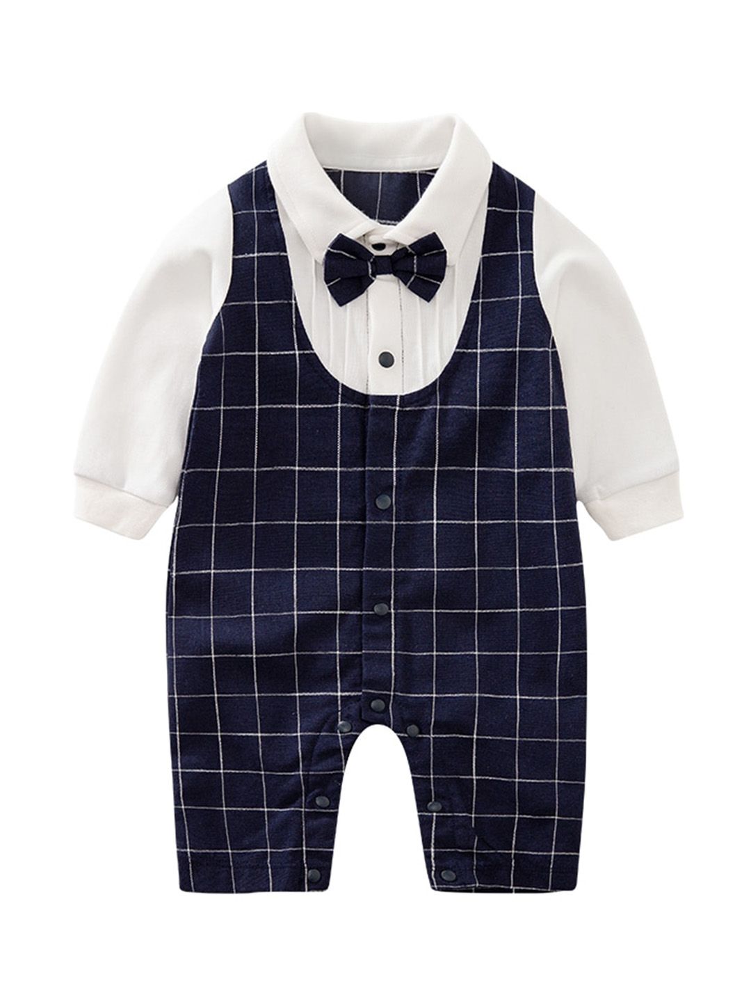 StyleCast Infant Boys Navy Blue Checked Cotton Rompers