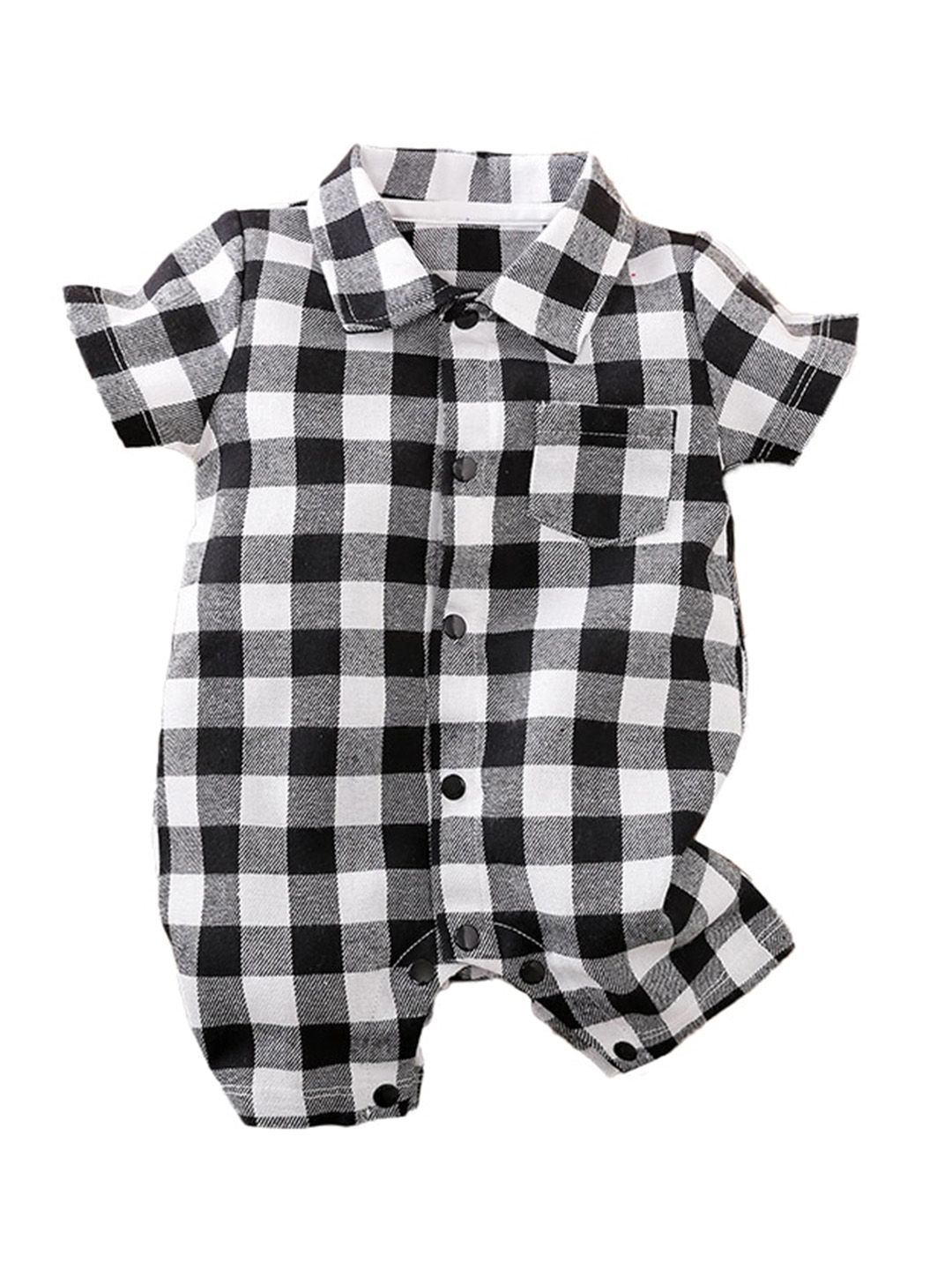 StyleCast Infant Boys Black Checked Cotton Romper