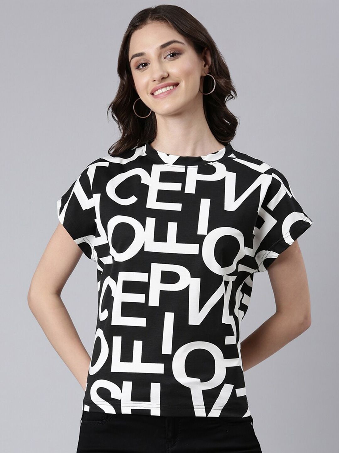 SHOWOFFFF Typography Printed Boxy Cotton T-shirt