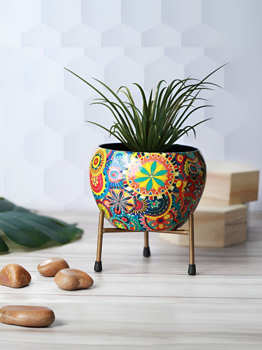 Homspurts Yellow & Red Metal Planter with Stand