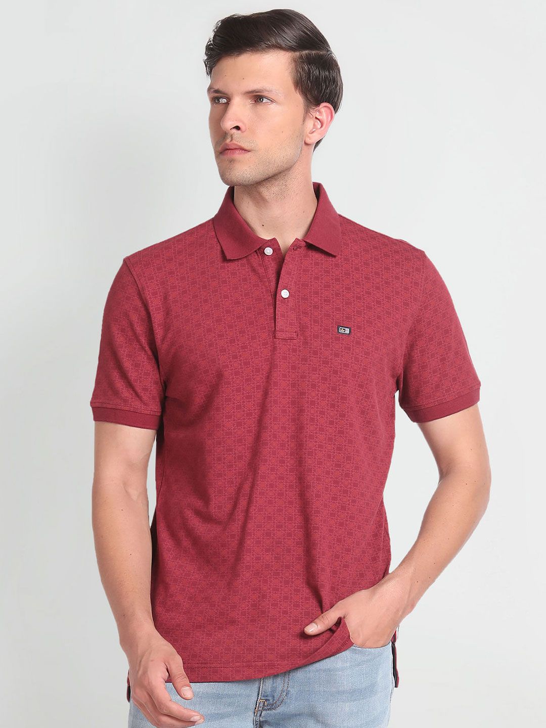 Arrow Sport Geometric Printed Polo Collar Pure Cotton T-shirt