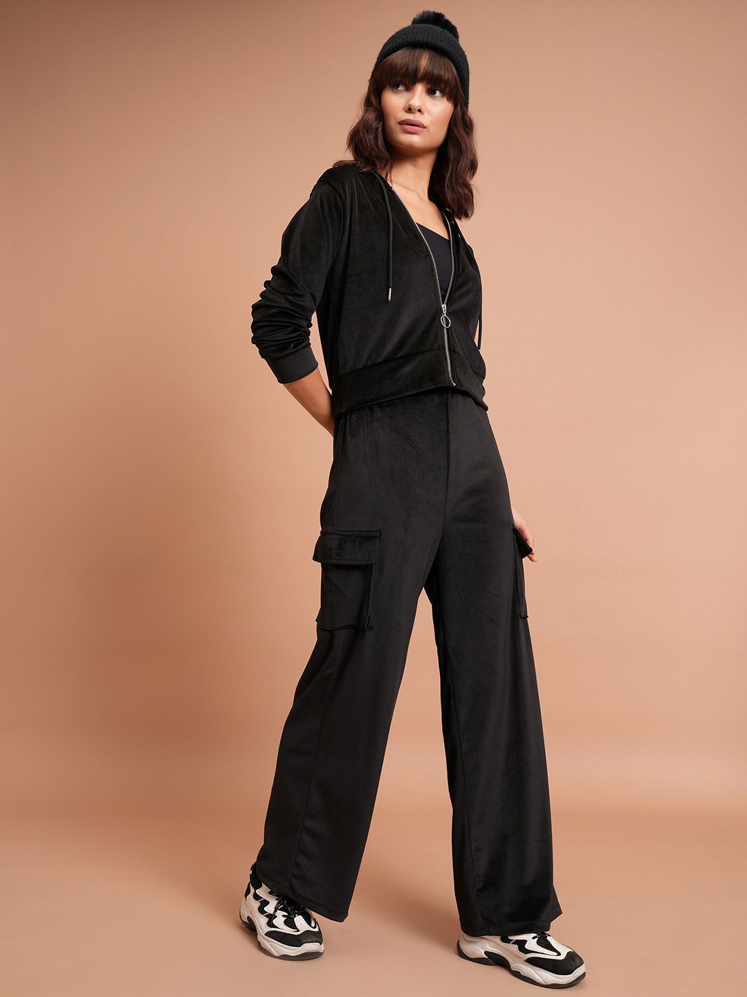 Buy Tokyo Talkies Hooded Crop Sweatshirt & Wide Leg Cargo Trousers -  - Apparel for Women