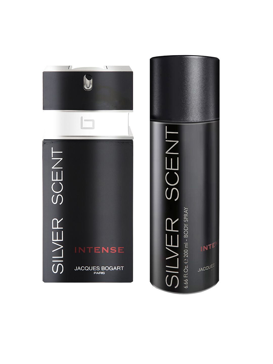 JACQUES BOGART Men Set of 2 Silver Scent Intense Eau De Toilette 100ml & Body Spray 200ml