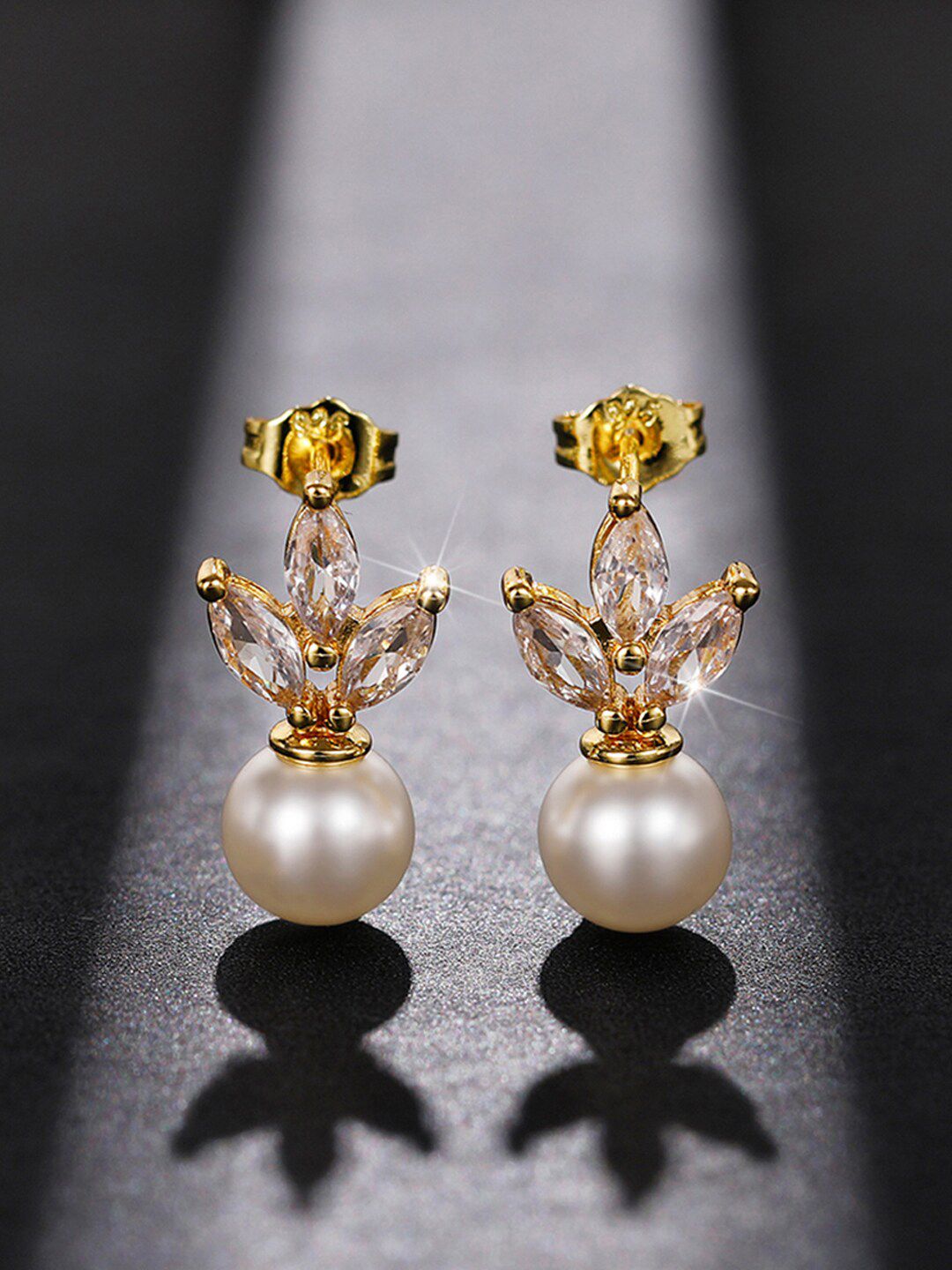 Designs & You Gold Plated American Diamond Studded Floral Studs Earrings