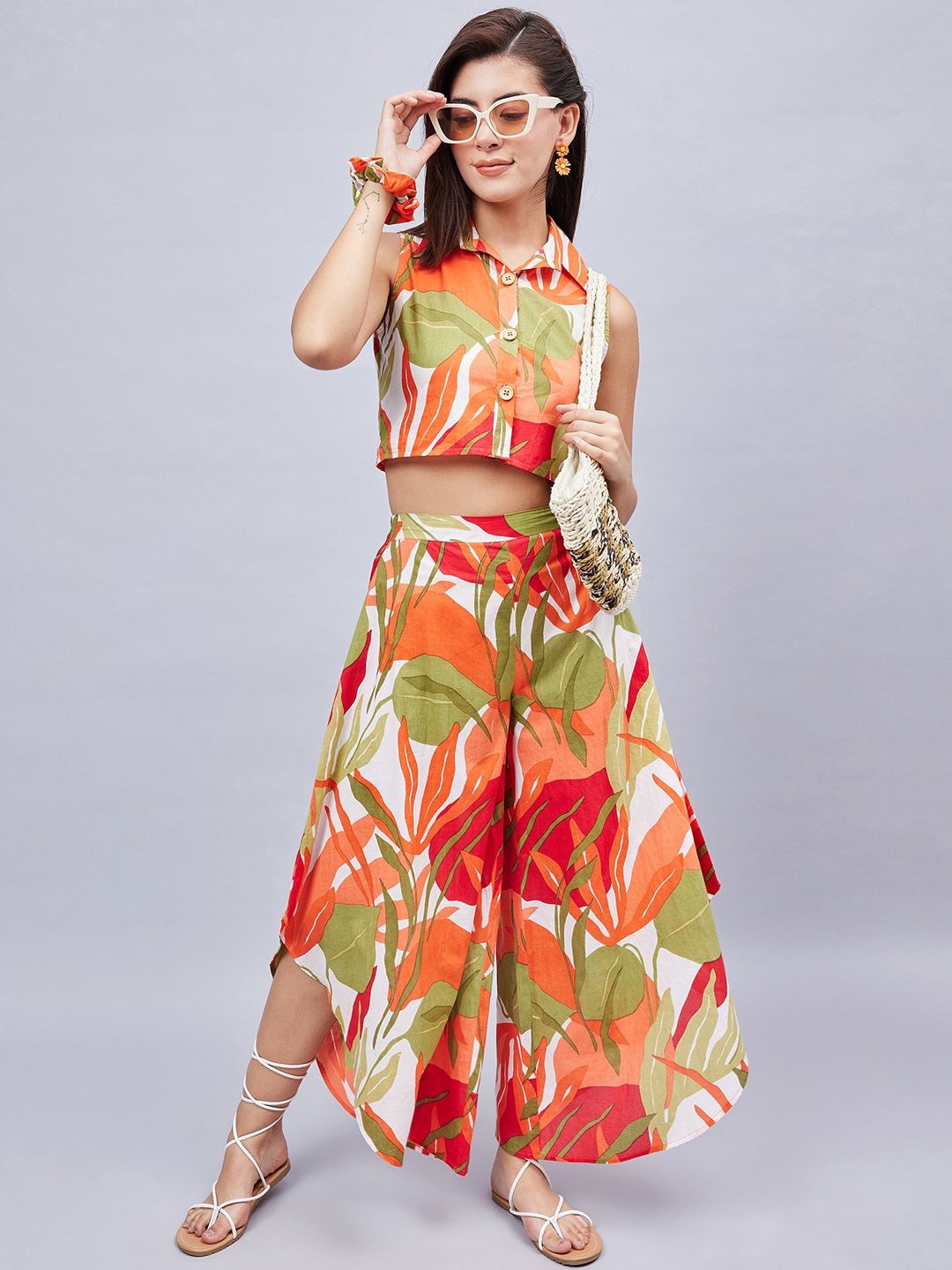 Buy WineRed Printed Pure Cotton Shirt With Palazzos & Scrunchie -  - Apparel for Women