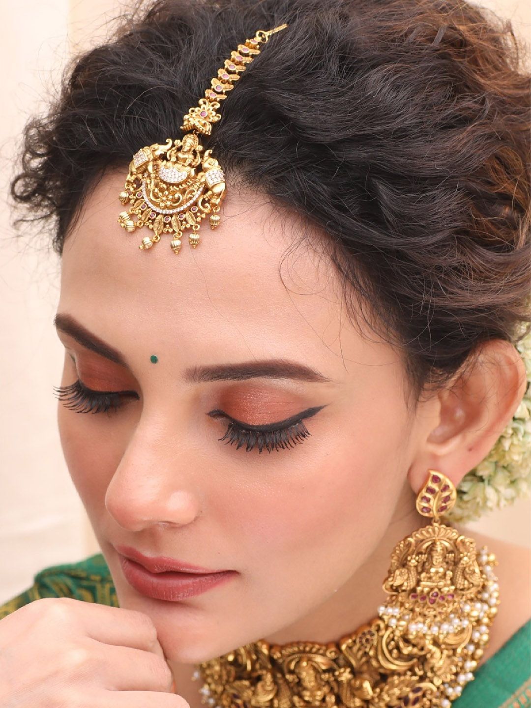 Tarinika Gold-Plated Stones-Studded & Beaded Maang Tikka