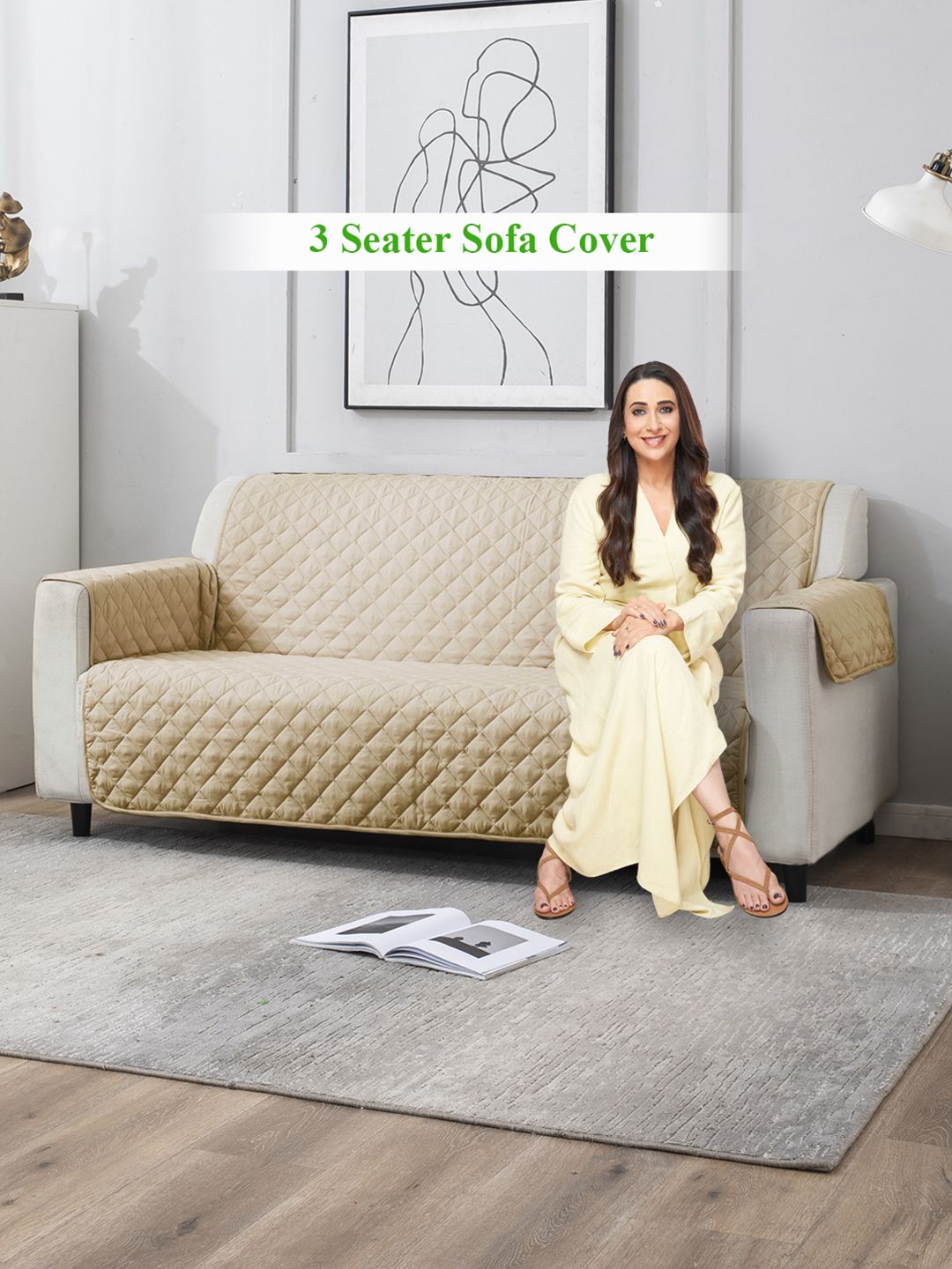 Buy HOKIPO Beige Solid Polyester Quilted 3 Seater Sofa Mat -  - Home for Unisex