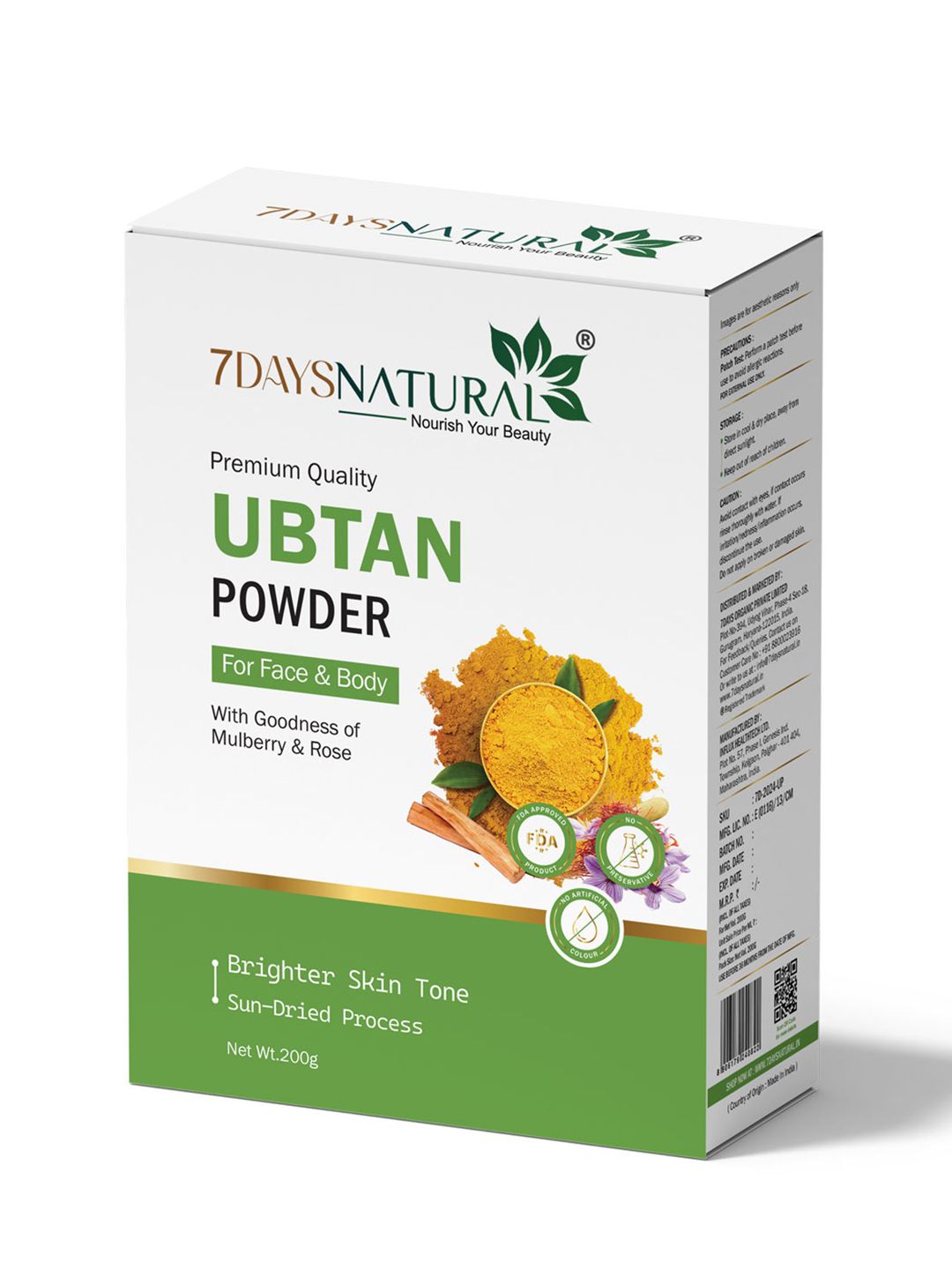 7DAYSNATURAL Herbal Face Powder With Turmeric & Sandalwood For Tan Removal & Glow - 200G