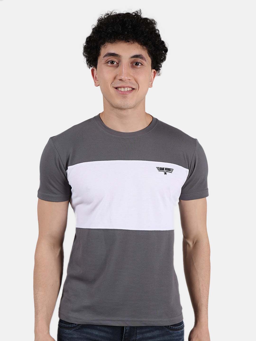 GAME BEGINS Men Grey Colourblocked T-shirt