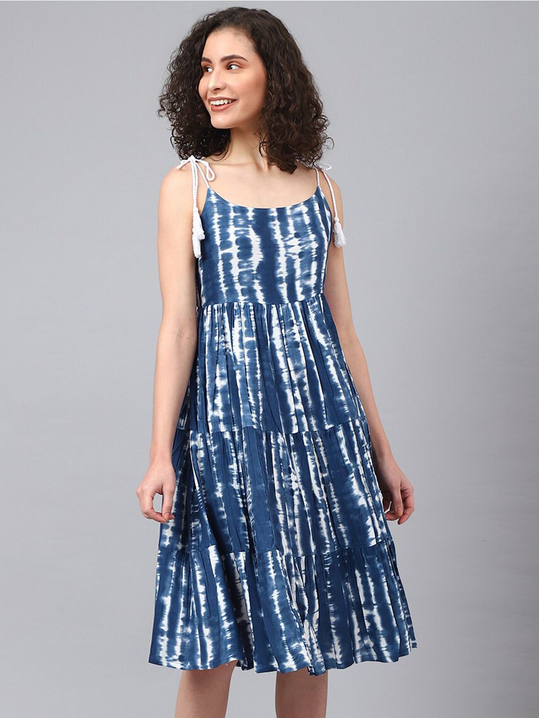 Vibes by Vibes by Deebaco   Tie and Dye Sleeveless Tiered Fit & Flare Midi Dress