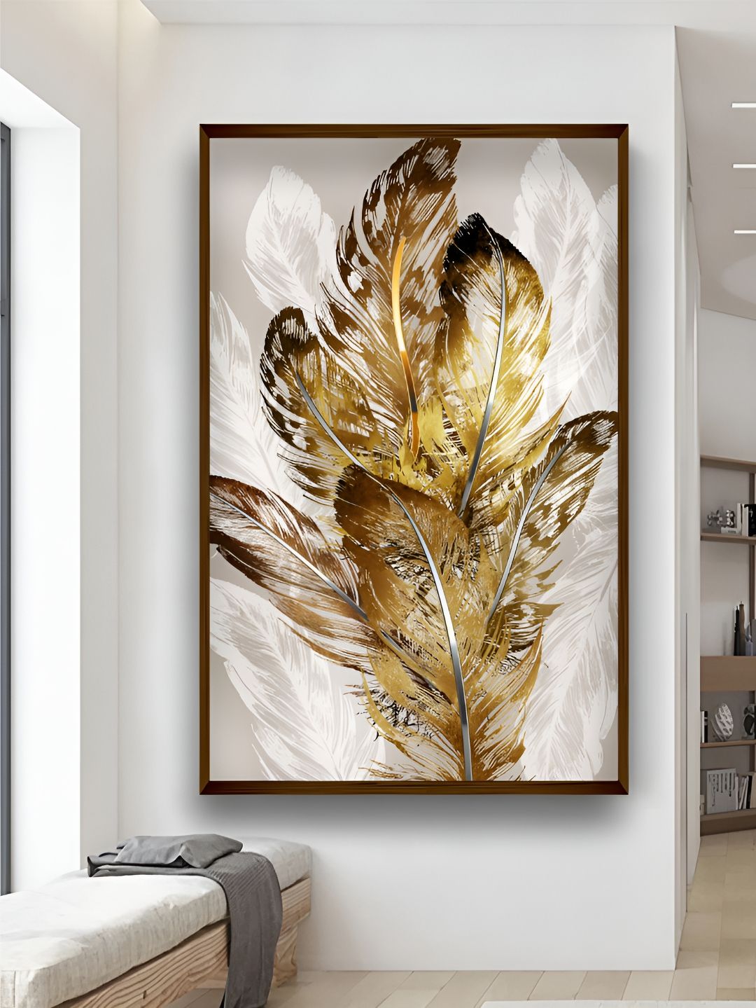 Artsense Golden Leaf Nordic Wall Art Canvas Wall Rectangle Paintings Wall Art -30 x 20 In