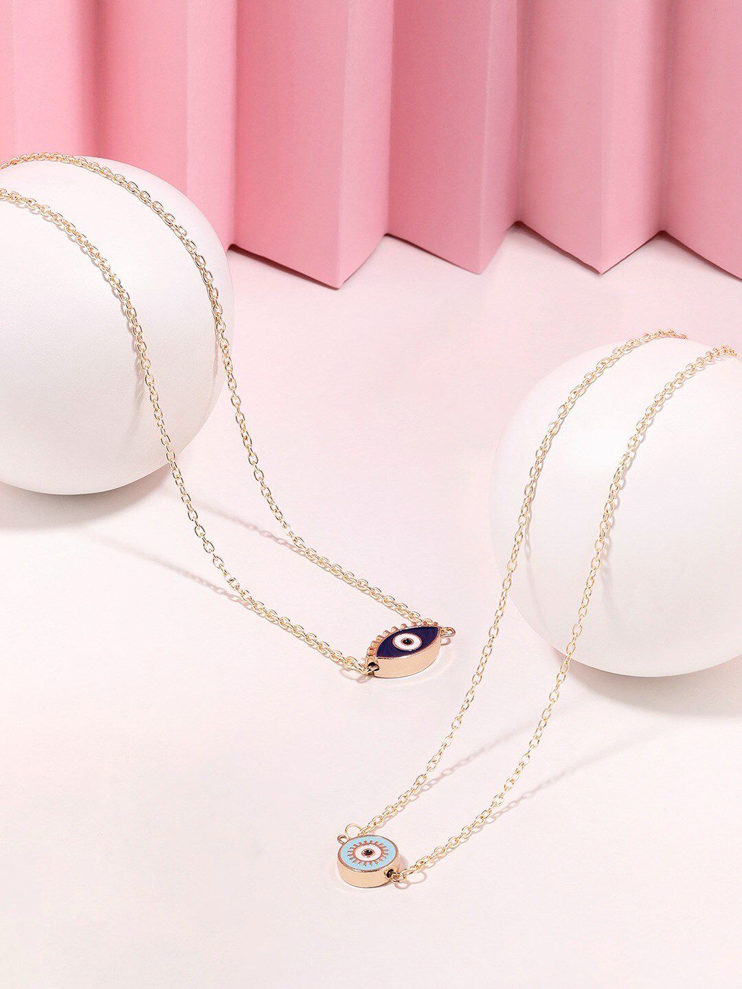AMI Set Of 2 Gold-Plated Enamelled Evil Eye Contemporary Pendant With Chain