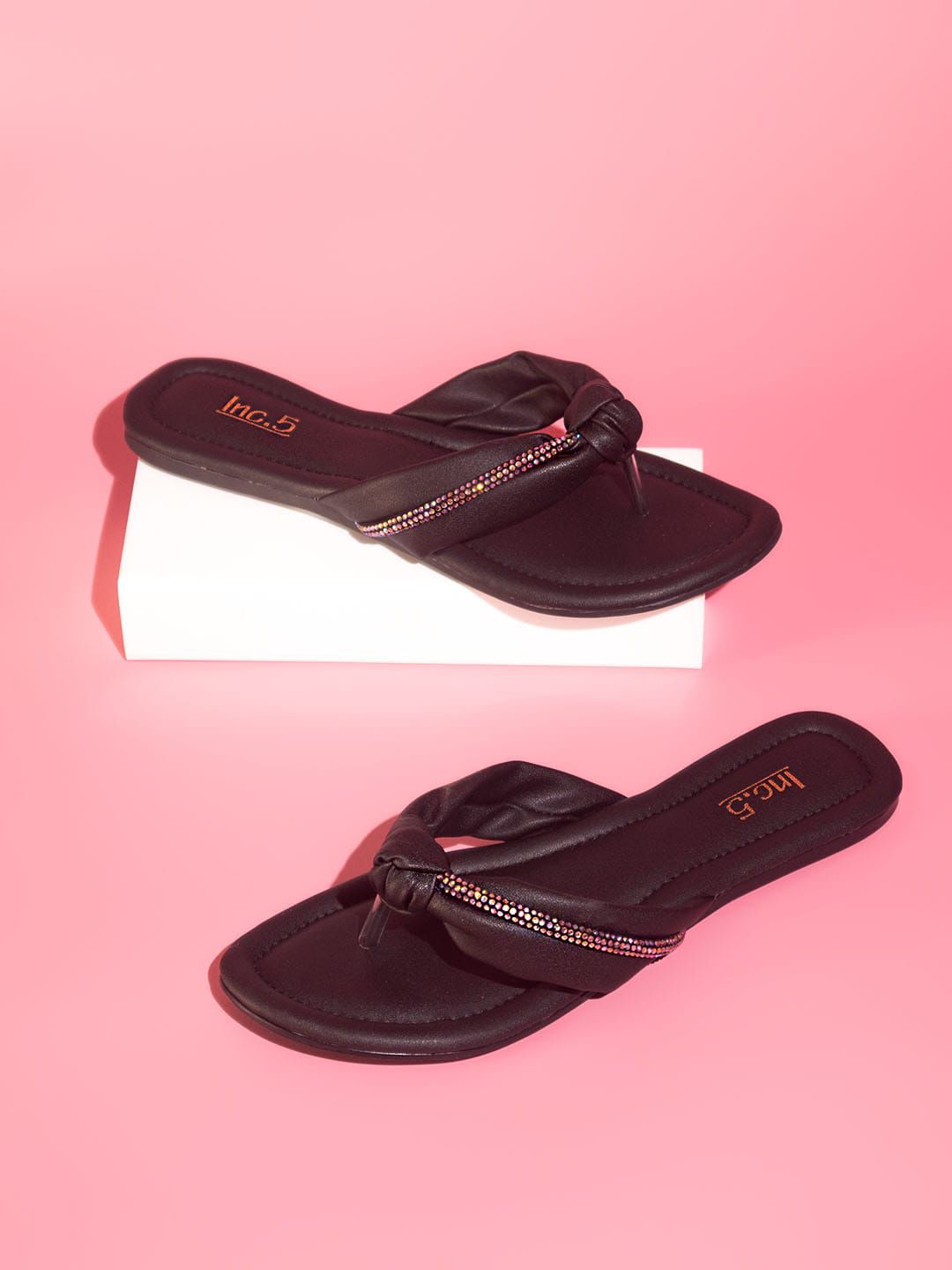 Inc 5 Embellished Ethnic Open Toe Flats