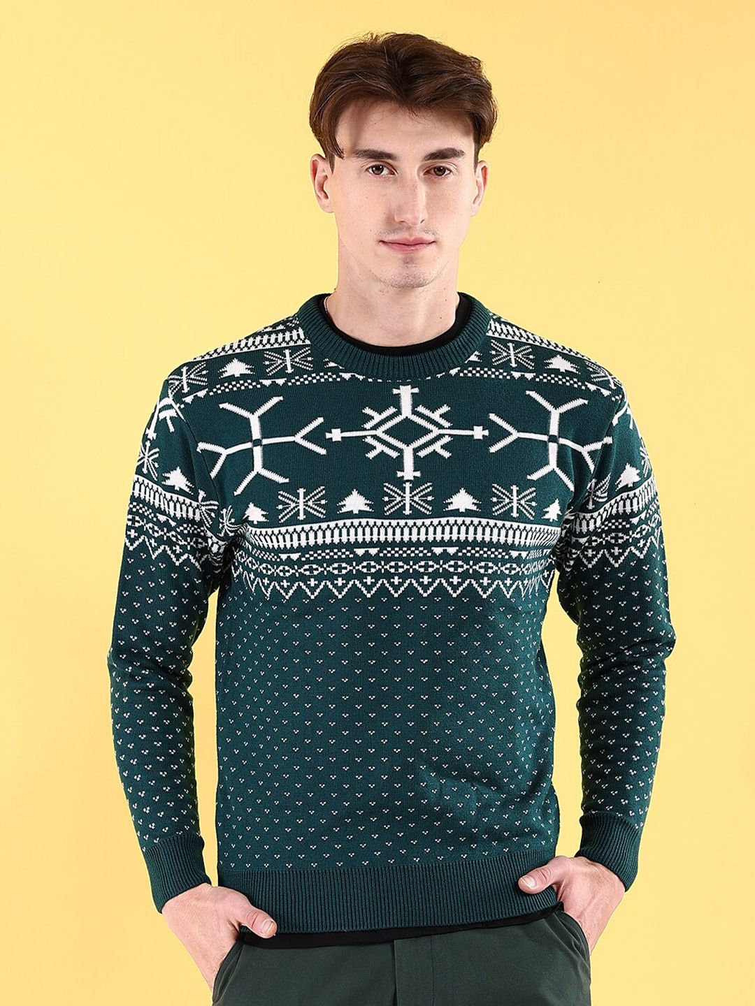 The Indian Garage Co Geometric Self Designed Acrylic Pullover