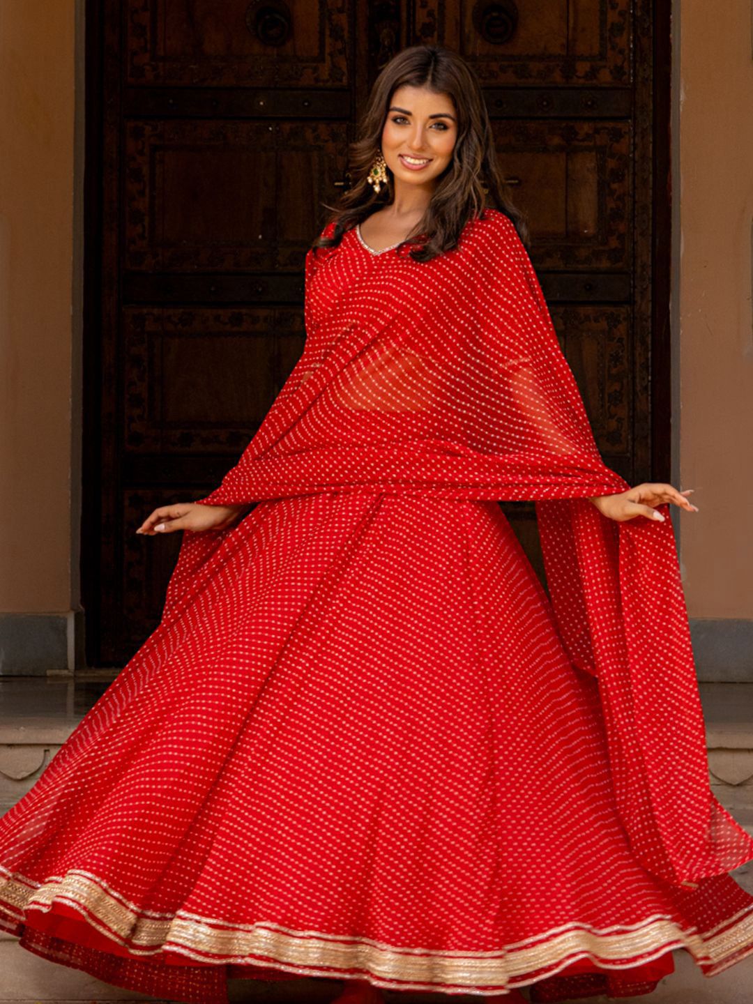 Red Printed Gotta Patti Ready to Wear Lehenga & Blouse With Dupatta 3