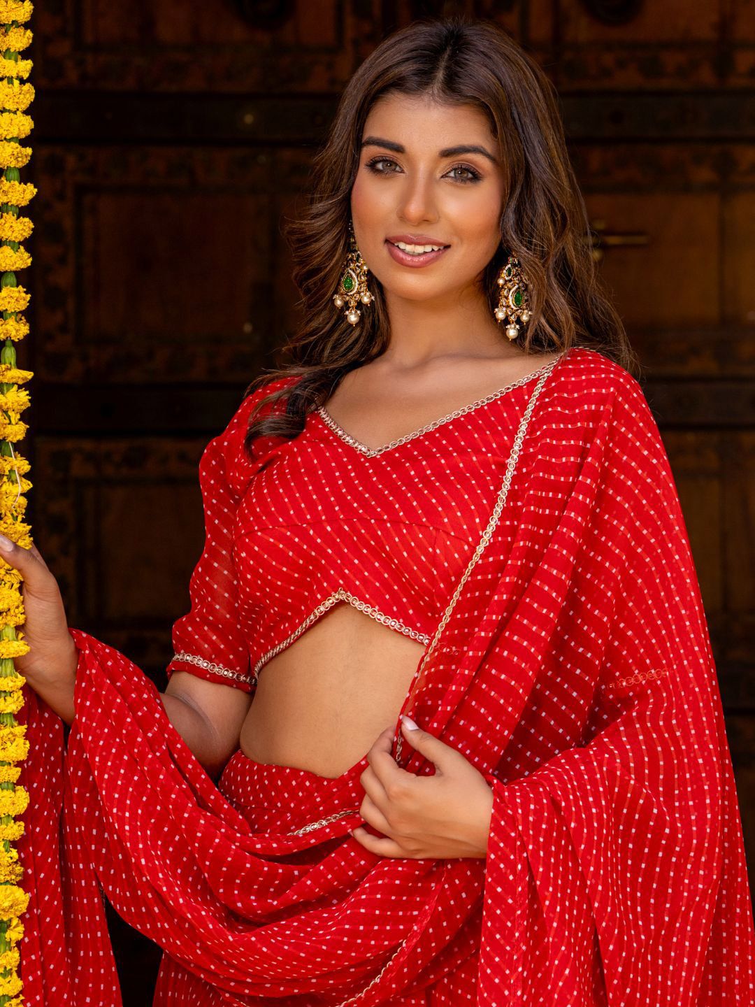 Red Printed Gotta Patti Ready to Wear Lehenga & Blouse With Dupatta 2