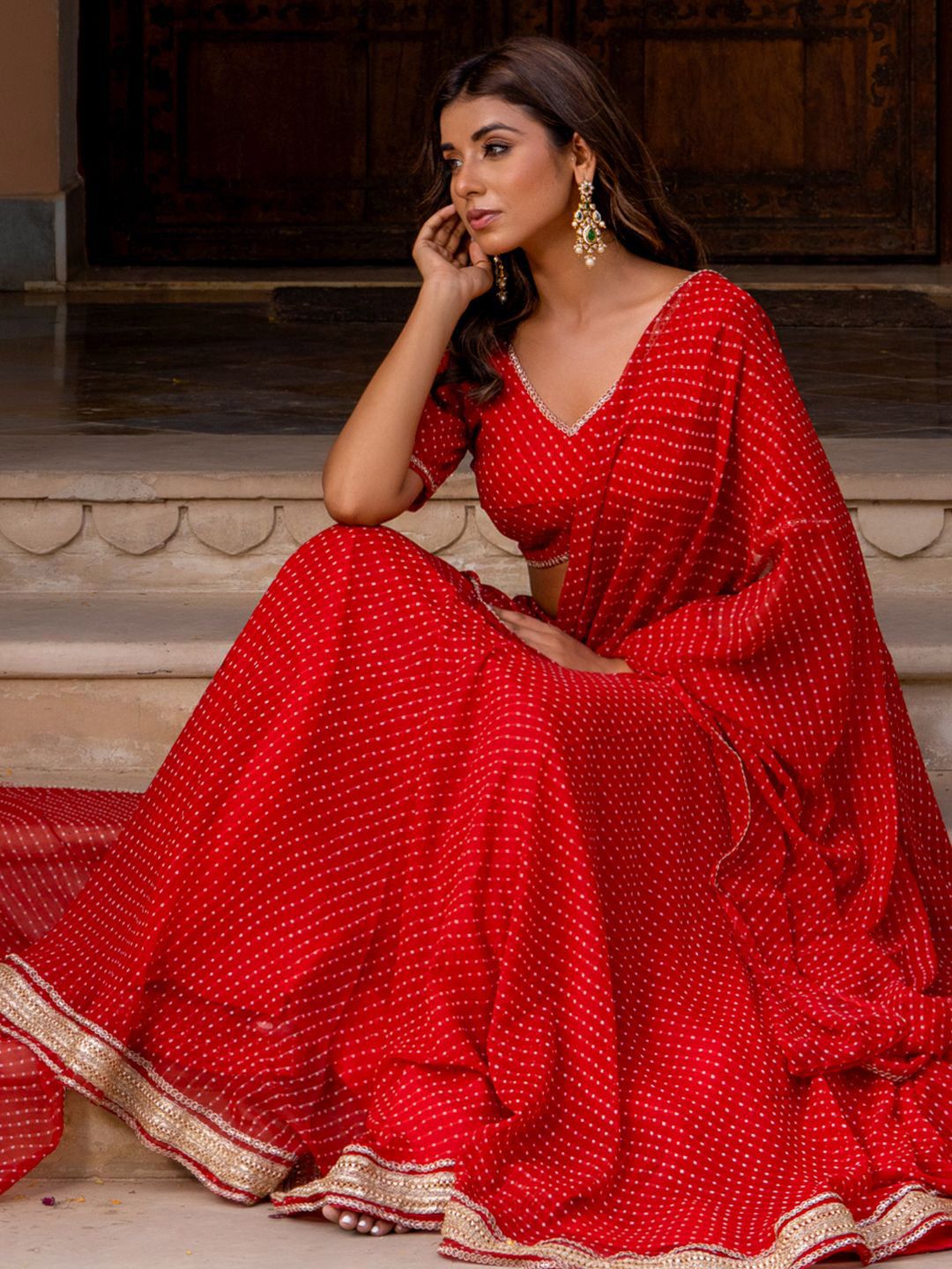 Red Printed Gotta Patti Ready to Wear Lehenga & Blouse With Dupatta 7