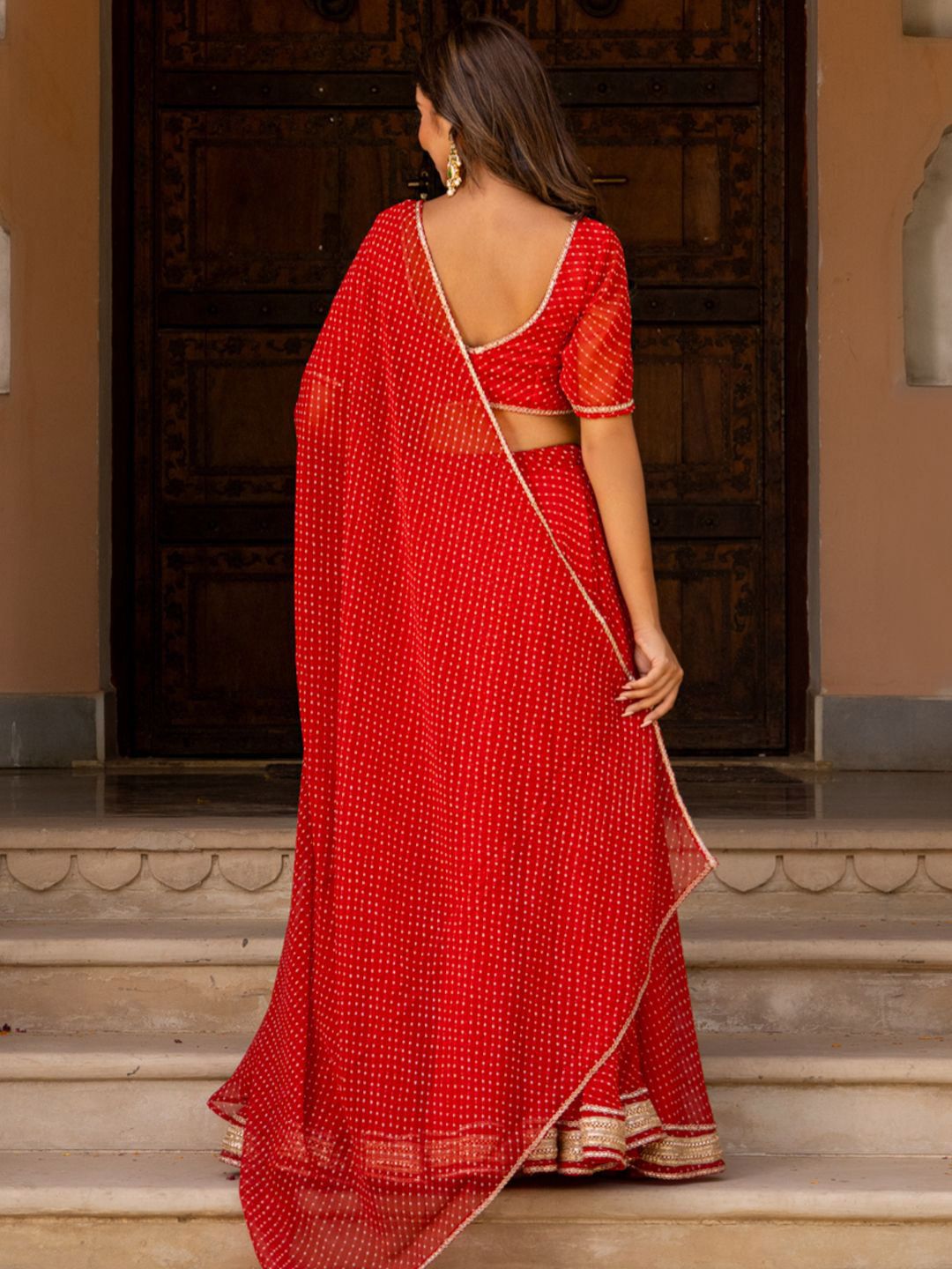 Red Printed Gotta Patti Ready to Wear Lehenga & Blouse With Dupatta 4