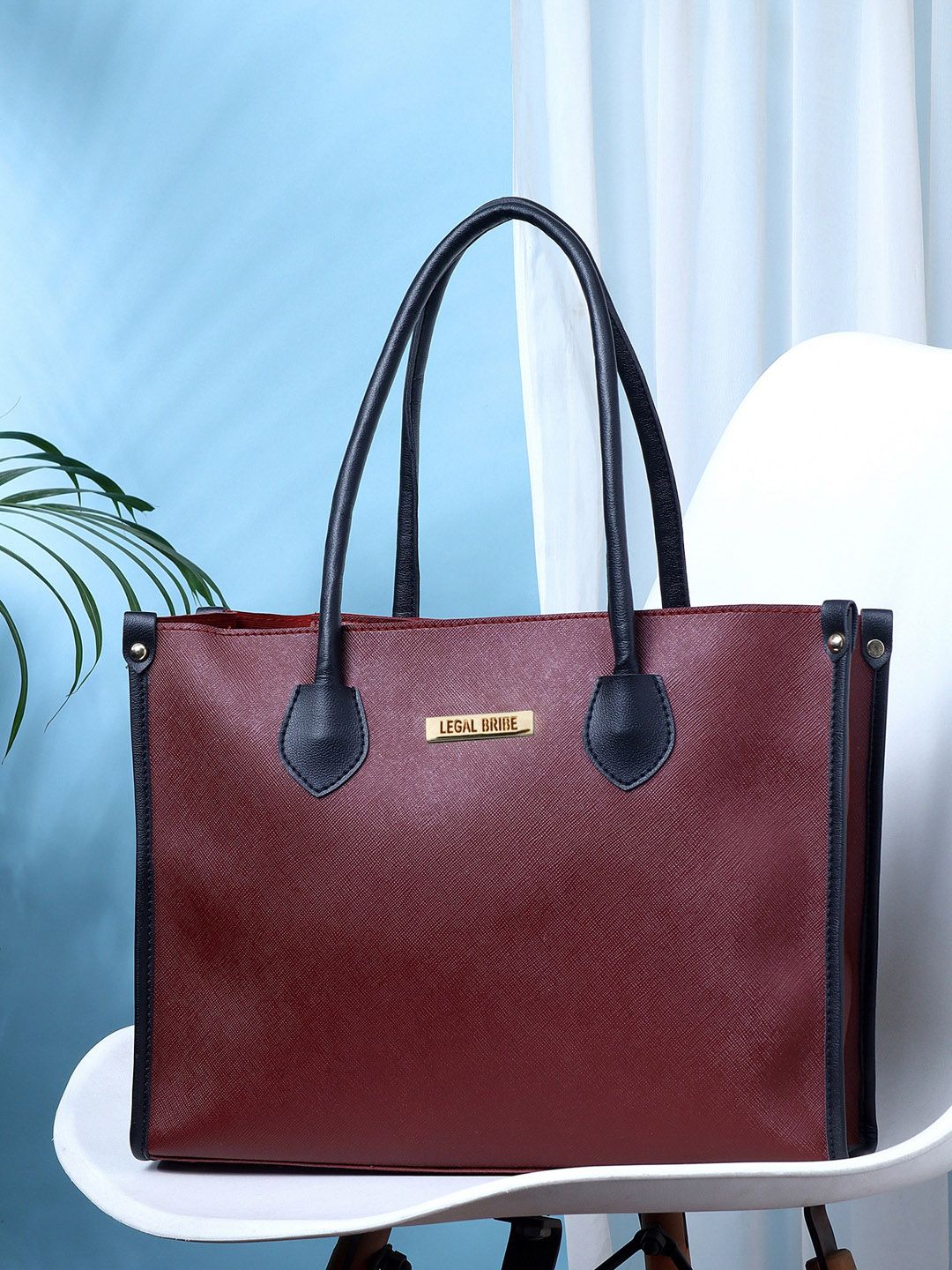 LEGAL BRIBE Maroon Oversized Handheld Bag PU Tote Textured