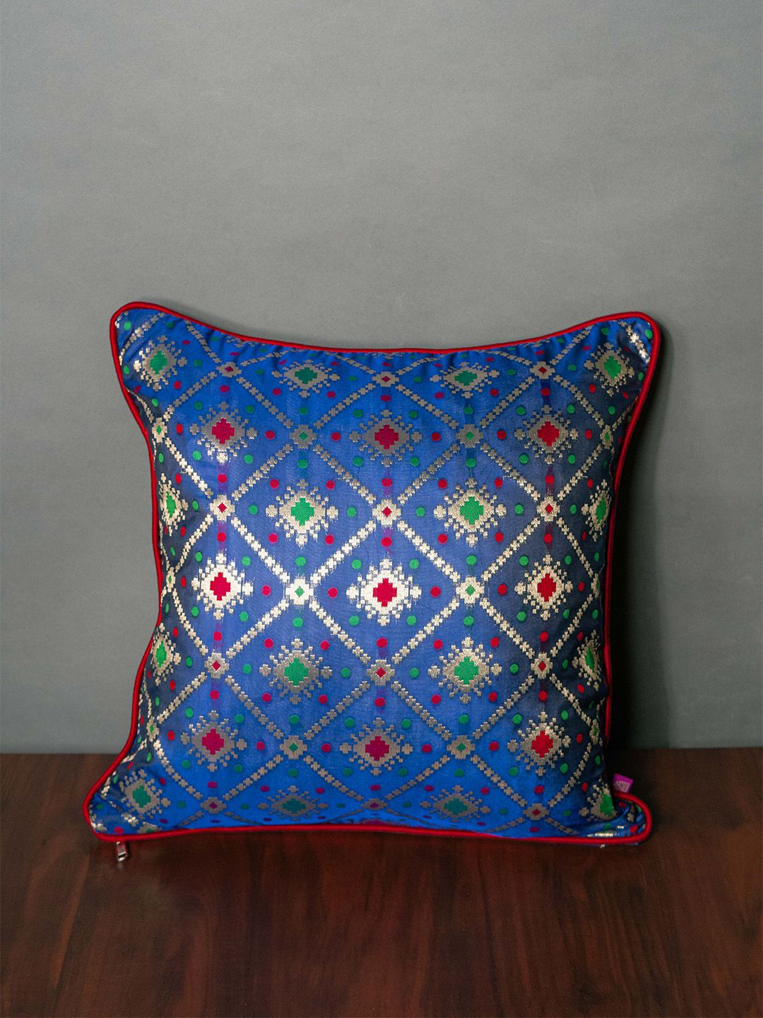 RoyalDeco Blue Red Ethnic Motifs Square Cushion Covers