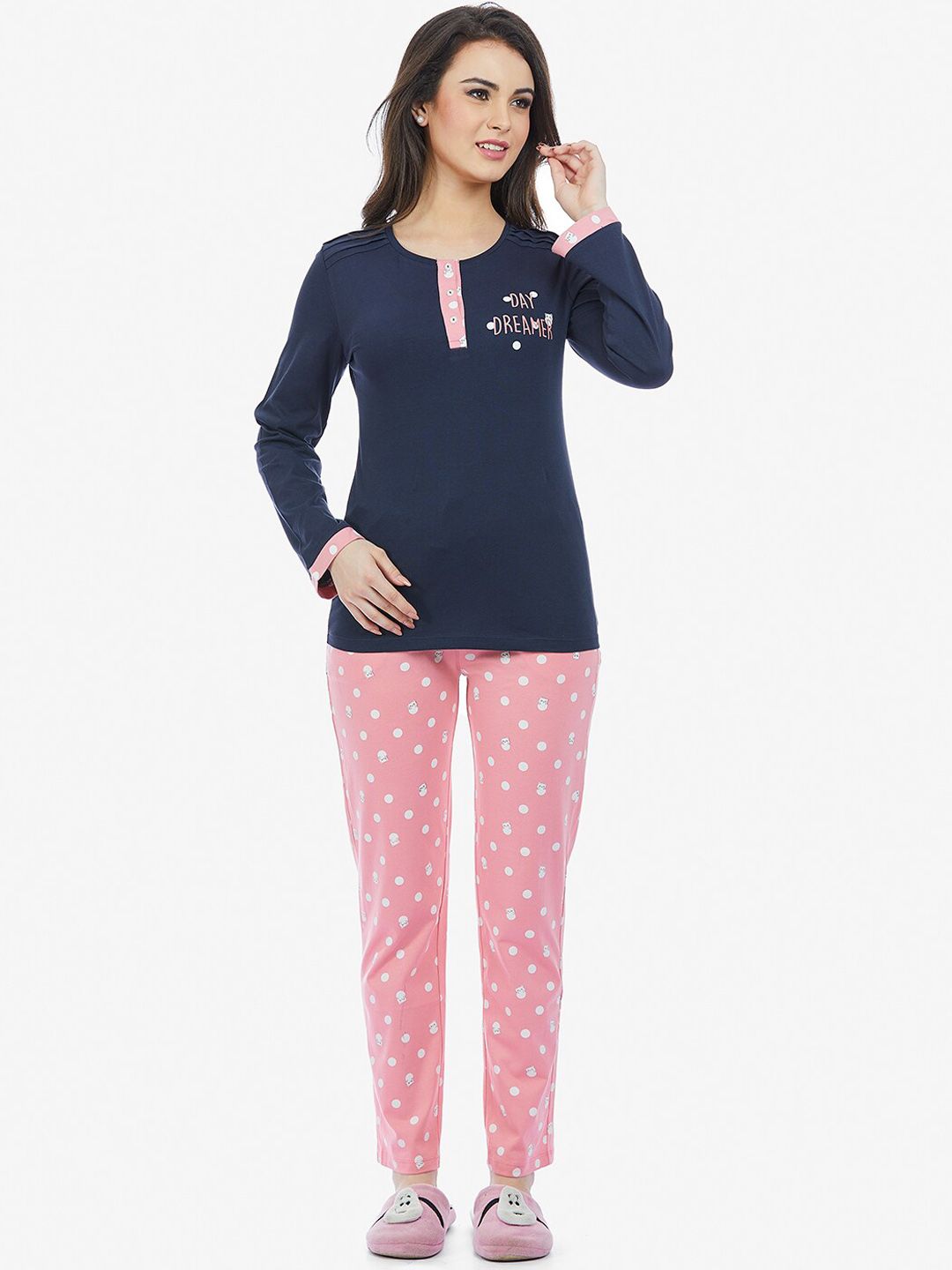 MAYSIXTY Women Navy Blue Printed Night suit