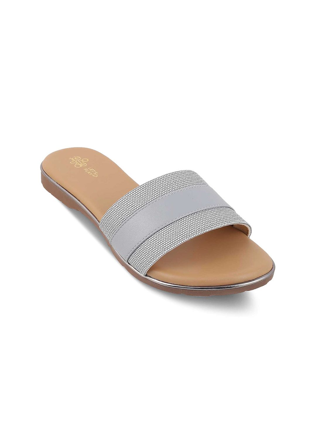 Tresmode Women Grey Textured Open Toe Flats