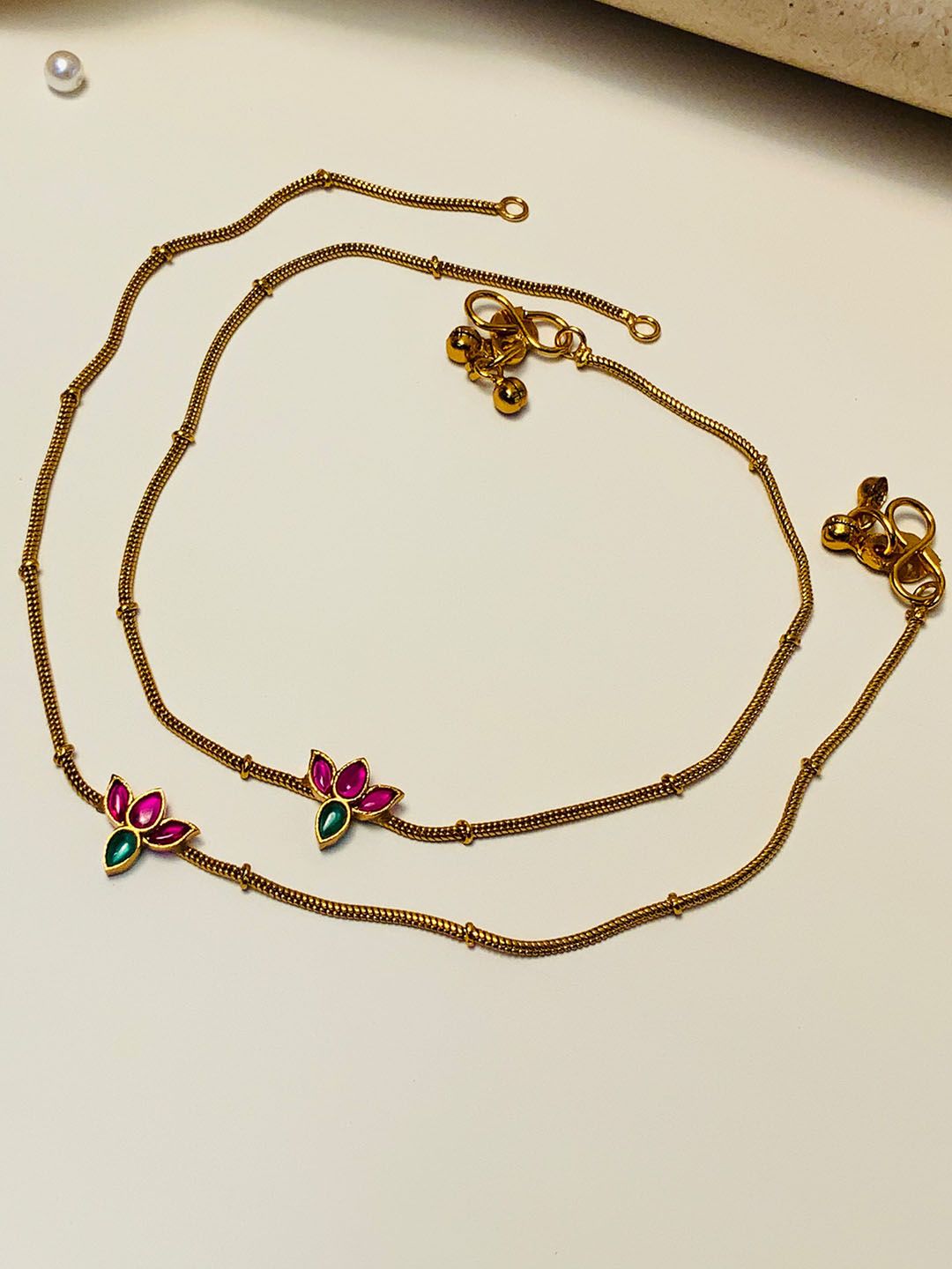 Buy ABDESIGNS Piece Of 2 Gold Plated & Beaded Anklet -  - Accessories for Women